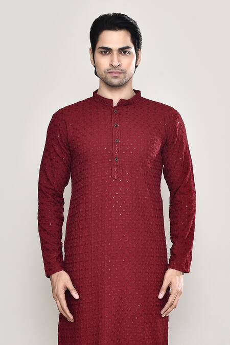Buy Arihant Rai Sinha Maroon Rayon, Cotton, Silk Flower Jaal Chikankari Embroidered Kurta With Pant Online at Aza Fashions Buy_Arihant Rai Sinha_Maroon Rayon, Cotton, Silk Flower Jaal Chikankari Embroidered Kurta With Pant _Online_at_Aza_Fashions
