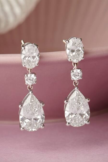 Fiona Diamonds White Imitation Diamonds 14kt Gold Pear Drop Lab Earrings Online at Aza Fashions Fiona Diamonds_White Imitation Diamonds 14kt Gold Pear Drop Lab Earrings_Online_at_Aza_Fashions