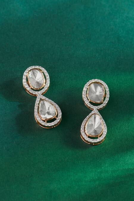 Fiona Diamonds Rose Gold Imitation Diamonds 14kt Polki Lab Earrings Online at Aza Fashions Fiona Diamonds_Rose Gold Imitation Diamonds 14kt Polki Lab Earrings_Online_at_Aza_Fashions