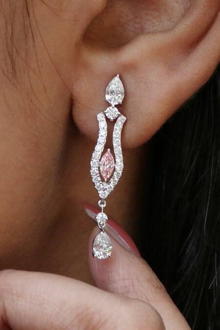 Fiona Diamonds White Diamonds, Stones 14kt Gold Lab Chandeliers Online at Aza Fashions Fiona Diamonds_White Diamonds, Stones 14kt Gold Lab Chandeliers_Online_at_Aza_Fashions