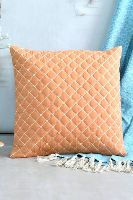 Mid July Home Peach Cotton Quilted Pattern Square Shaped Cushion Cover