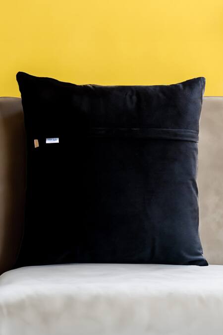 Shop Mid July Home Black Velvet, Cotton Mystical Folds Pintuck Cushion Cover at Aza Fashions Shop_Mid July Home_Black Velvet, Cotton Mystical Folds Pintuck Cushion Cover_at_Aza_Fashions