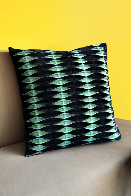 Mid July Home Black Velvet, Cotton Mystical Folds Pintuck Cushion Cover Online at Aza Fashions Mid July Home_Black Velvet, Cotton Mystical Folds Pintuck Cushion Cover_Online_at_Aza_Fashions