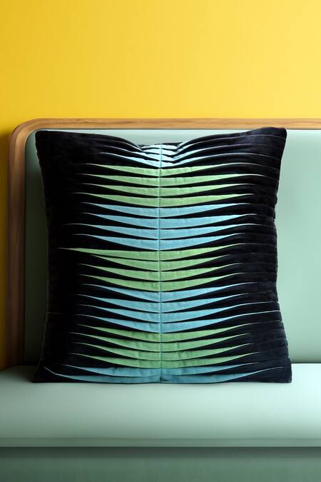 Shop Mid July Home Black Velvet, Cotton Mystical Folds Pintuck Cushion Cover Online at Aza Fashions Shop_Mid July Home_Black Velvet, Cotton Mystical Folds Pintuck Cushion Cover_Online_at_Aza_Fashions