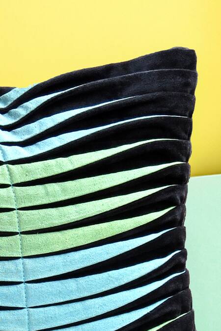 Mid July Home Black Velvet, Cotton Mystical Folds Pintuck Cushion Cover at Aza Fashions Mid July Home_Black Velvet, Cotton Mystical Folds Pintuck Cushion Cover_at_Aza_Fashions