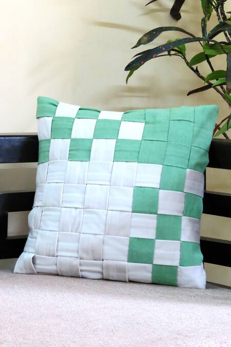 Mid July Home_Off White Velvet, Contemporary Elegance Square Shaped Cushion Cover 3 Pcs Set_Online_at_Aza_Fashions