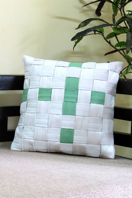 Shop_Mid July Home_Off White Velvet, Contemporary Elegance Square Shaped Cushion Cover 3 Pcs Set_Online_at_Aza_Fashions