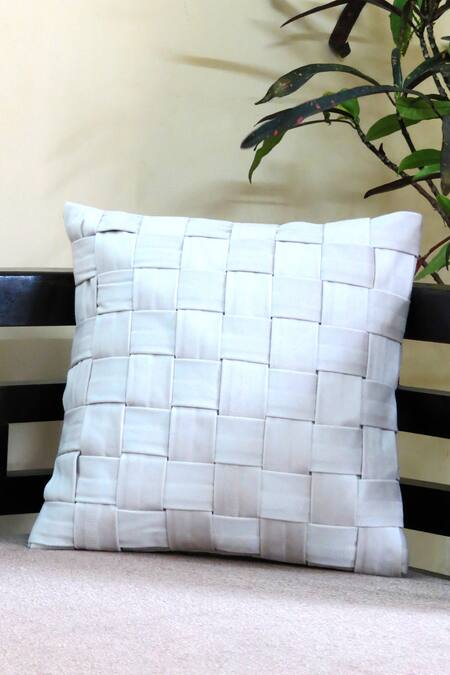 Buy_Mid July Home_Off White Velvet, Contemporary Elegance Square Shaped Cushion Cover 3 Pcs Set