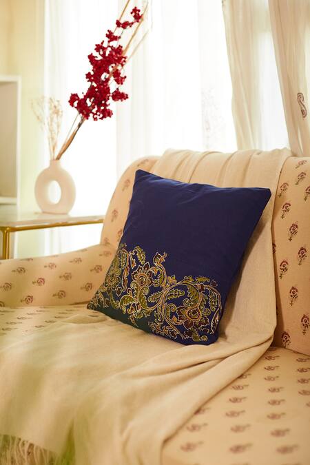 Buy Inheritance India Blue 100% Cotton Bijnor Block Print Cushion Covers - Set Of 4 at Aza Fashions Buy_Inheritance India_Blue 100% Cotton Bijnor Block Print Cushion Covers - Set Of 4_at_Aza_Fashions