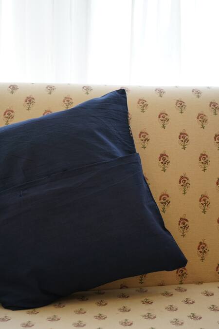 Inheritance India_Blue 100% Cotton Bijnor Block Print Cushion Covers - Set Of 4_Online_at_Aza_Fashions