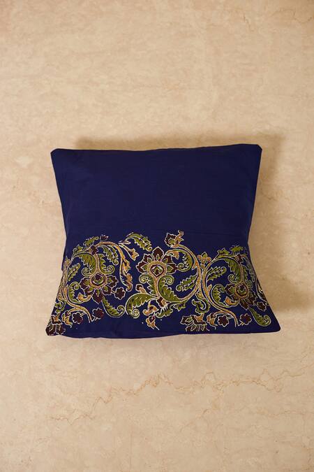 Inheritance India Blue 100% Cotton Bijnor Block Print Cushion Covers - Set Of 4 at Aza Fashions Inheritance India_Blue 100% Cotton Bijnor Block Print Cushion Covers - Set Of 4_at_Aza_Fashions