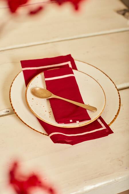 Inheritance India_Maroon 100% Cotton Plain Napkins - Set Of 6_Online_at_Aza_Fashions