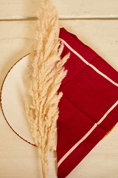 Buy_Inheritance India_Maroon 100% Cotton Plain Napkins - Set Of 6_Online_at_Aza_Fashions