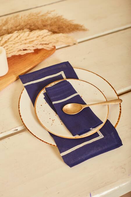 Inheritance India Blue 100% Cotton Blossom Block Print Table Mat And Napkin Set Online at Aza Fashions Inheritance India_Blue 100% Cotton Blossom Block Print Table Mat And Napkin Set_Online_at_Aza_Fashions