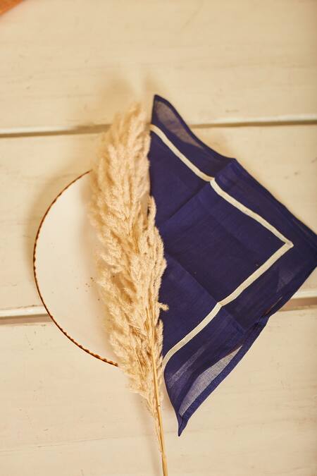 Inheritance India Blue 100% Cotton Wave Block Print Table Mat And Napkin Set Online at Aza Fashions Inheritance India_Blue 100% Cotton Wave Block Print Table Mat And Napkin Set_Online_at_Aza_Fashions