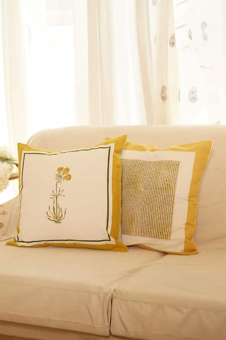 Inheritance India White 100% Cotton Mughal Pattern Cushion Covers - Set Of 4 