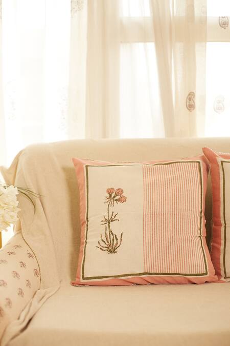 Buy Inheritance India White 100% Cotton Mughal Block Print Cushion Covers - Set Of 4 Online at Aza Fashions Buy_Inheritance India_White 100% Cotton Mughal Block Print Cushion Covers - Set Of 4_Online_at_Aza_Fashions