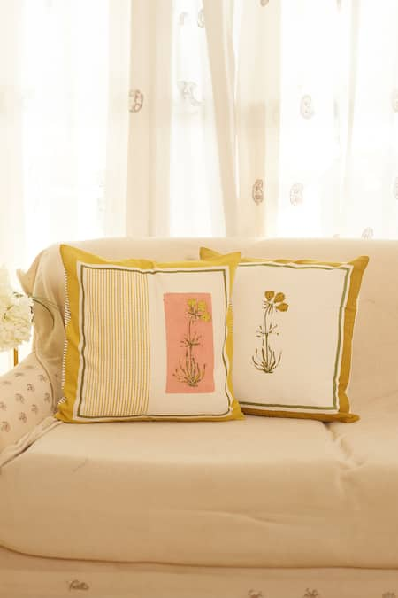 Inheritance India Mughal Block Pattern Cotton Cushion Covers - Set Of 4 