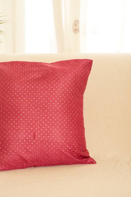 Inheritance India Pink 100% Cotton Polka Dots Block Print Cushion Covers - Set Of 2 Online at Aza Fashions Inheritance India_Pink 100% Cotton Polka Dots Block Print Cushion Covers - Set Of 2_Online_at_Aza_Fashions