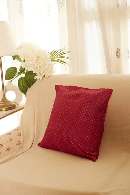 Buy Inheritance India Pink 100% Cotton Polka Dots Block Print Cushion Covers - Set Of 2 Online at Aza Fashions Buy_Inheritance India_Pink 100% Cotton Polka Dots Block Print Cushion Covers - Set Of 2_Online_at_Aza_Fashions
