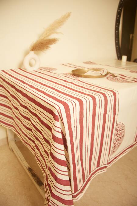 Buy Inheritance India White 100% Cotton Block Print Rangoli Table Cloth Online at Aza Fashions Buy_Inheritance India_White 100% Cotton Block Print Rangoli Table Cloth_Online_at_Aza_Fashions