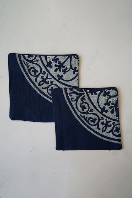 Inheritance India Blue 100% Cotton Block Print 6 Pcs Coasters 