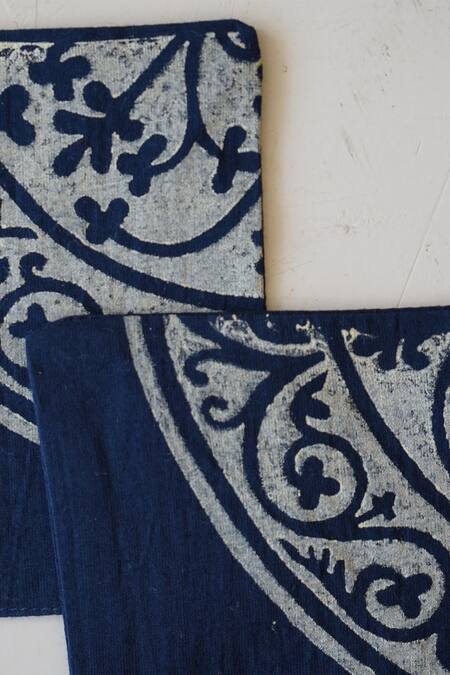 Inheritance India_Blue 100% Cotton Block Print 6 Pcs Coasters_Online_at_Aza_Fashions