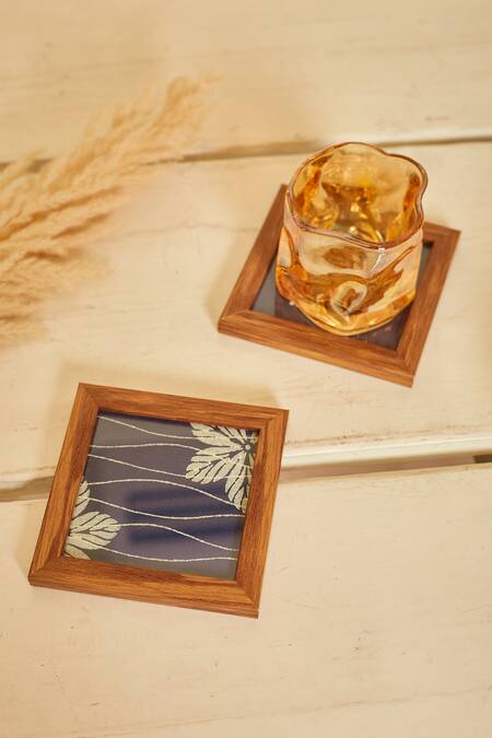 Buy Inheritance India Blue 100% Cotton Block Print Blossom 6 Pcs Coasters Online at Aza Fashions Buy_Inheritance India_Blue 100% Cotton Block Print Blossom 6 Pcs Coasters_Online_at_Aza_Fashions