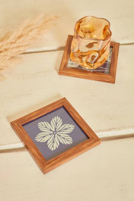 Shop Inheritance India Blue 100% Cotton Block Print Blossom 6 Pcs Coasters Online at Aza Fashions Shop_Inheritance India_Blue 100% Cotton Block Print Blossom 6 Pcs Coasters_Online_at_Aza_Fashions