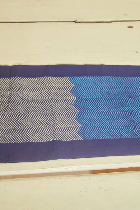 Inheritance India Blue 100% Cotton Wave Print Table Runner Online at Aza Fashions Inheritance India_Blue 100% Cotton Wave Print Table Runner_Online_at_Aza_Fashions