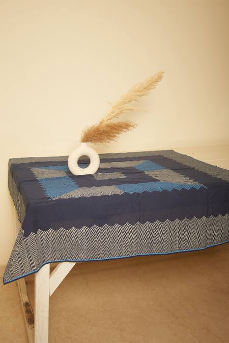 Inheritance India Blue 100% Cotton Wave Shaded Print Table Cover at Aza Fashions Inheritance India_Blue 100% Cotton Wave Shaded Print Table Cover_at_Aza_Fashions