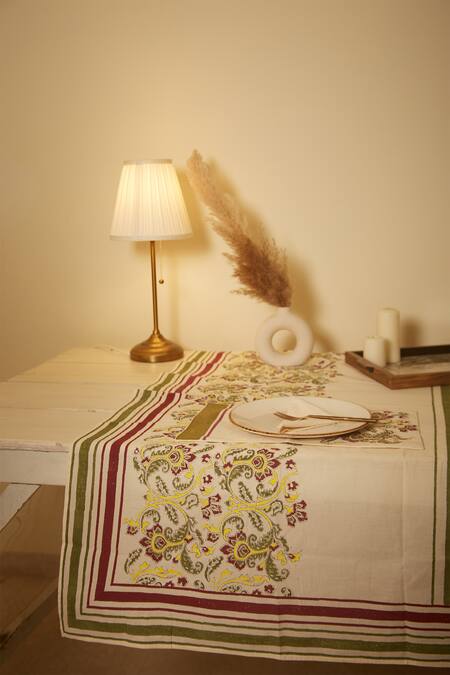 Buy Inheritance India White 100% Cotton Bijnor Floral Print Table Cover Online at Aza Fashions Buy_Inheritance India_White 100% Cotton Bijnor Floral Print Table Cover_Online_at_Aza_Fashions