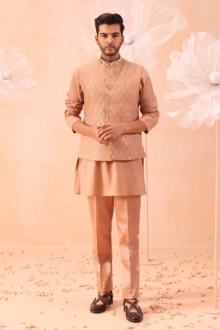 Contrast By Parth Moondust Hand Embroidered Nehru Jacket & Kurta Set 