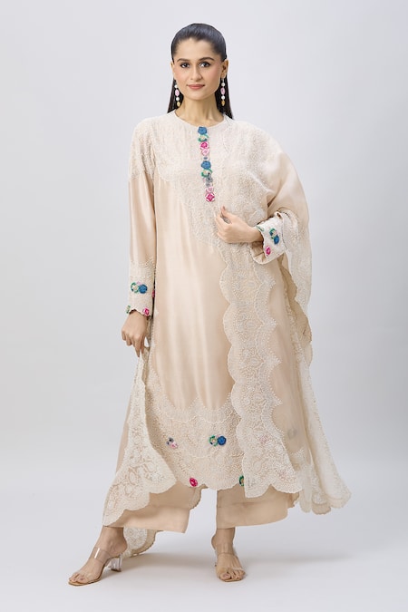 MINAXI DADOO Pearl Embroidered Long Straight Kurta Set 