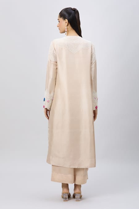 Minaxi Dadoo Pearl Embroidered Long Straight Kurta Set 