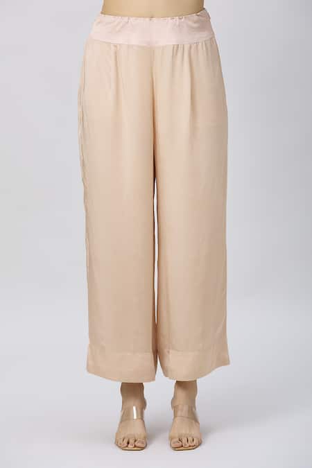 Buy_Minaxi Dadoo_Beige Silk, Satin, Organza Pearls, Sequins Embroidered Long Straight Kurta Set 