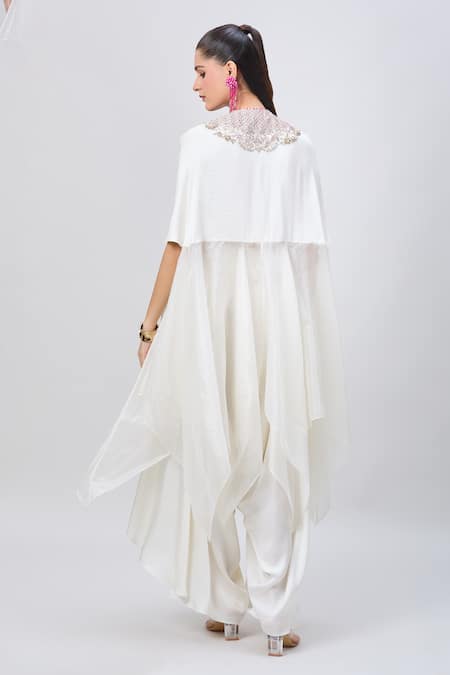 Minaxi Dadoo Tasseled Hankey Cape & Flared Pant Set 