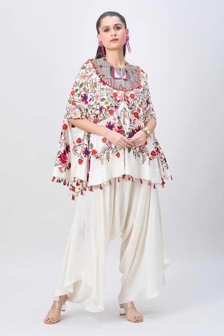 MINAXI DADOO Thread Embroidered Cape & Flared Pant Set 