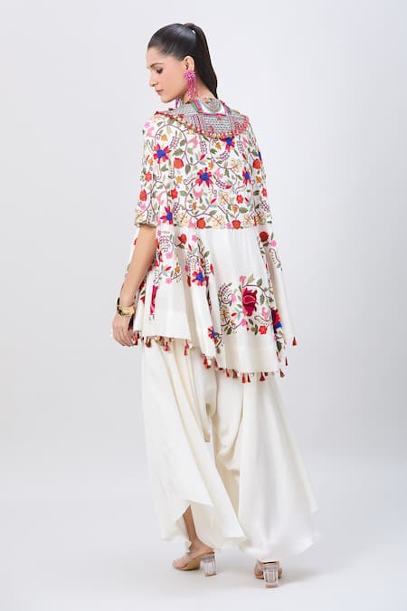 Minaxi Dadoo Thread Embroidered Cape & Flared Pant Set 