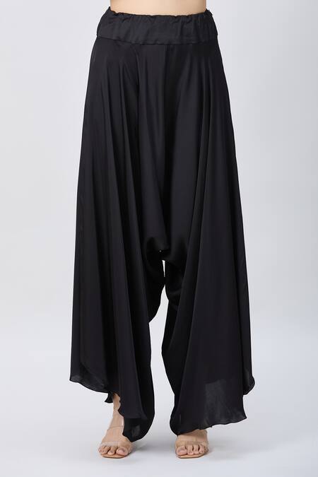 Minaxi Dadoo_Black Satin Boho Embellished Cape And Flared Pant Set _Online_at_Aza_Fashions
