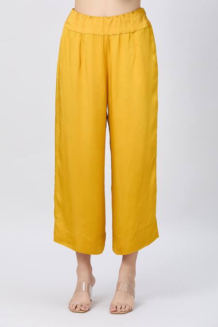 Shop_Minaxi Dadoo_Yellow Silk Round Neck Embellished Crushed Kaftan And Pant Set _Online_at_Aza_Fashions