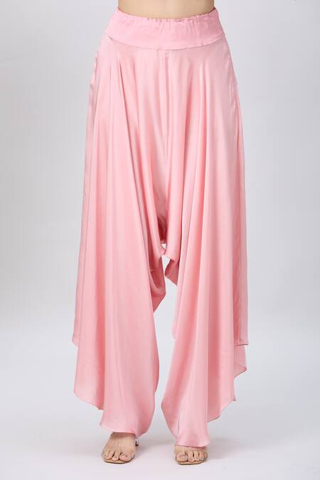 Minaxi Dadoo_Pink Silk, Organza Embellished Hankey Cape And Flared Pant Set _Online_at_Aza_Fashions