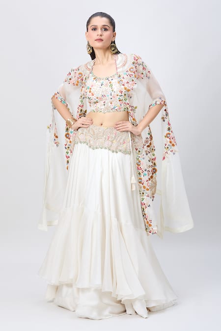 MINAXI DADOO Botanic Embroidered Cape & Skirt Set 