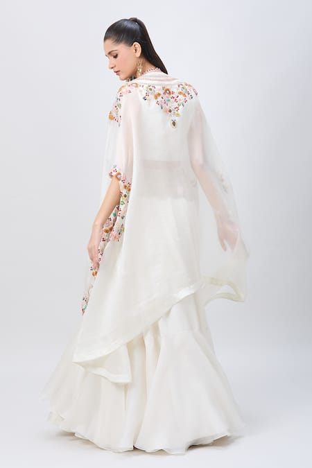 Minaxi Dadoo Botanic Embroidered Cape & Skirt Set 