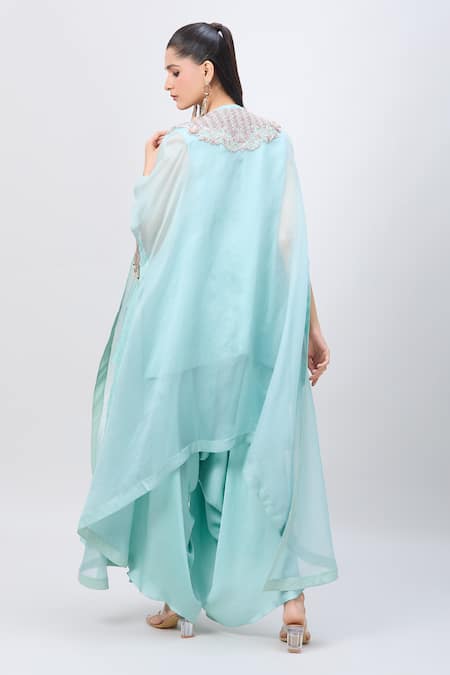 Minaxi Dadoo Peacock Embroidered Cape & Short Kurta Set 