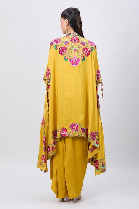 Minaxi Dadoo Kashmiri Embellished Cape & Crushed Skirt Set 