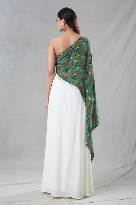 Suave Floral Pattern Asymmetric Tunic With Skirt 