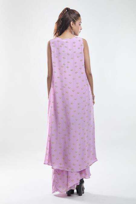 Shop_Suave_Purple Skirt And Jacket Crepe Printed Floral Bustier Motif Set With Cape _at_Aza_Fashions