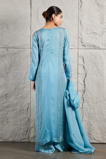 Kiran Kalsi Mirror Hand Embroidered Kurta Palazzo Set 