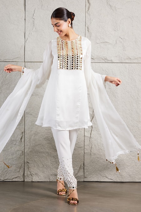 KIRAN KALSI Mirror Hand Embroidered A-Line Kurta Set 